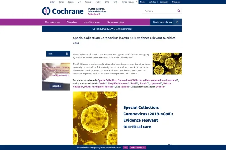 Ø     Cochrane Reviews: Special Collections COVID-19